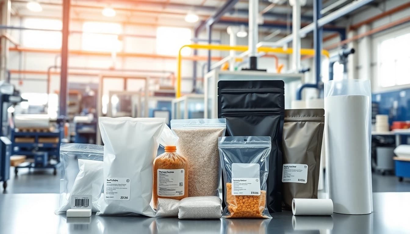 Showcasing Flexible Packaging Solutions in a professional manufacturing environment with various packaging types.