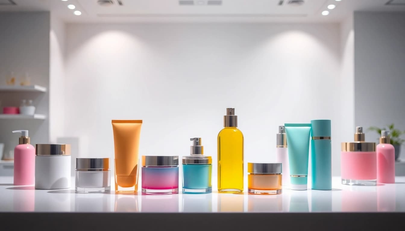 Showcasing diverse cosmetic contract packaging solutions in a professional lab setting.