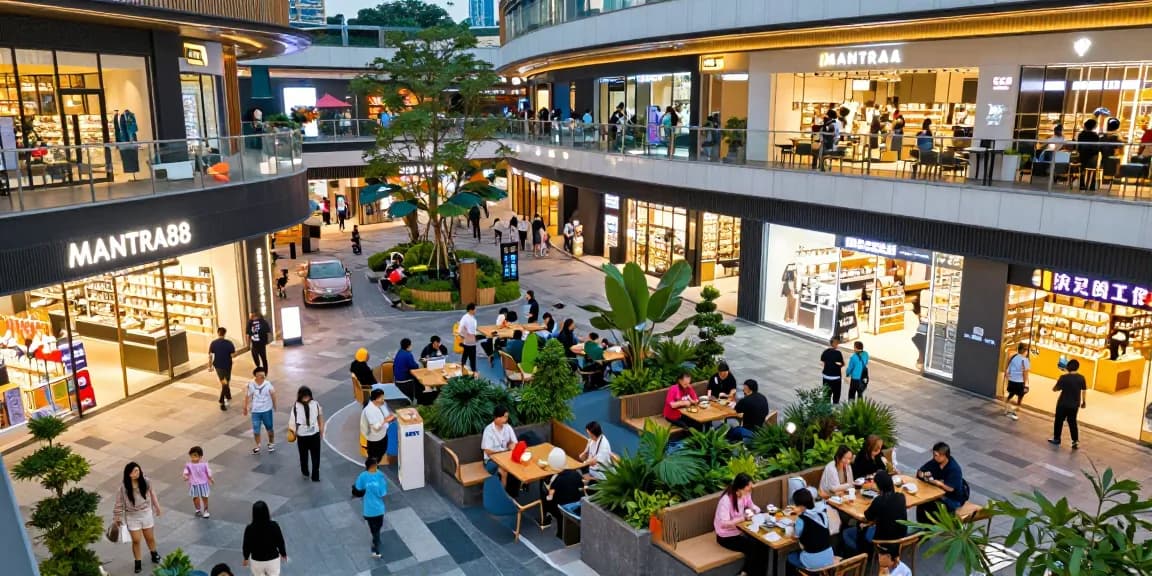 Vibrant scene at MANTRA88 showcasing entertainment and shopping experiences for families and friends.