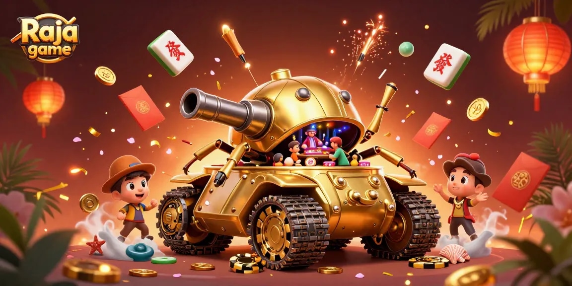 Experience thrilling gaming adventures with Raja game in a vibrant, festive casino scene.