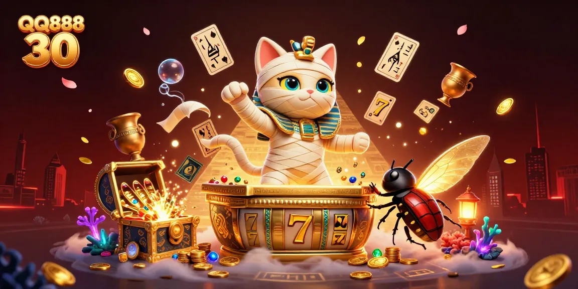 Play games and win big with QQ888 30 in an exciting pyramid casino scene!