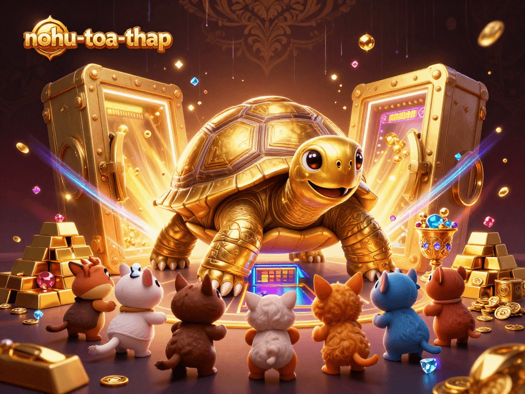 Nurture your luck at nohu-toa-thap with thrilling casino action surrounding a giant golden tortoise and treasure vault.