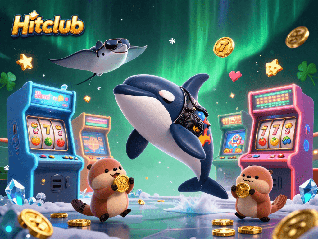 Hitclub engages players with vibrant 3D cartoon whale and otters floating on coins