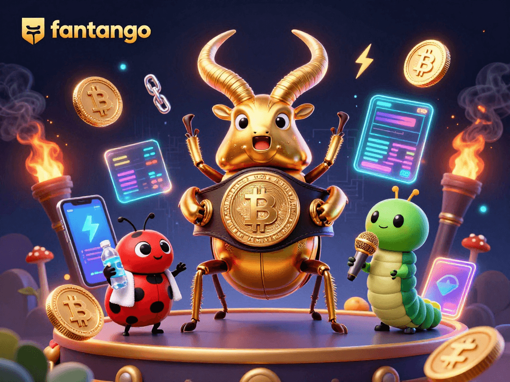 Join the action at fantango with vibrant characters, glowing crypto coins, and exciting gameplay!
