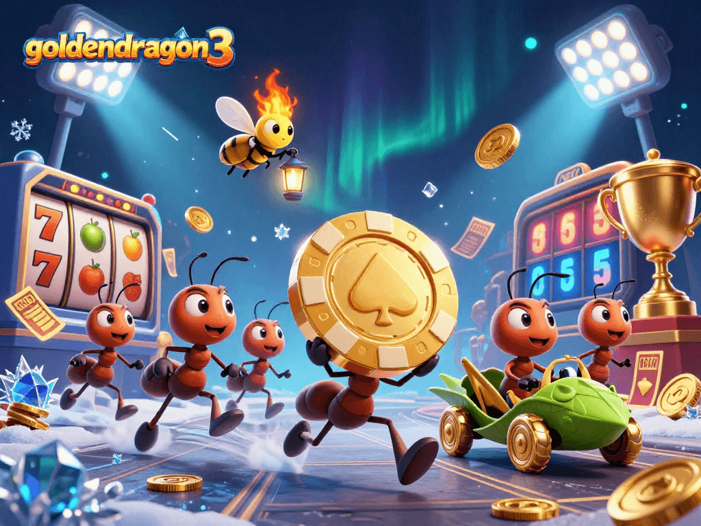 Join the adventure with goldendragon3 as ants steal a massive poker chip amidst casino excitement!
