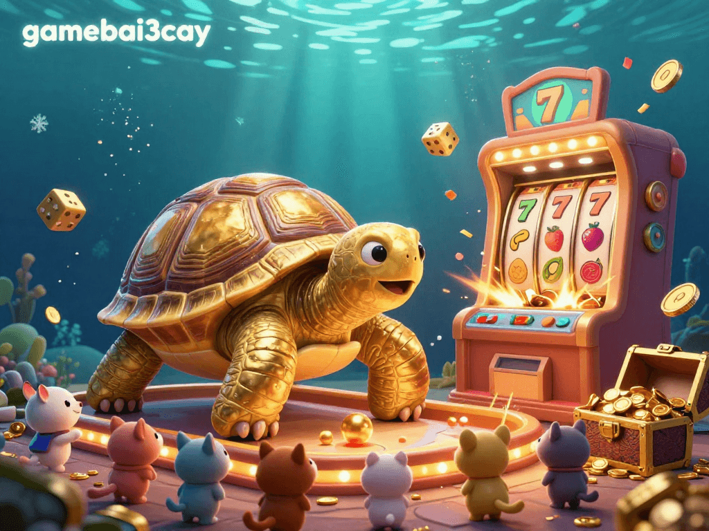 Experience the golden adventure of gamebai3cay with thrilling slots and jackpots illustrated in vibrant detail.