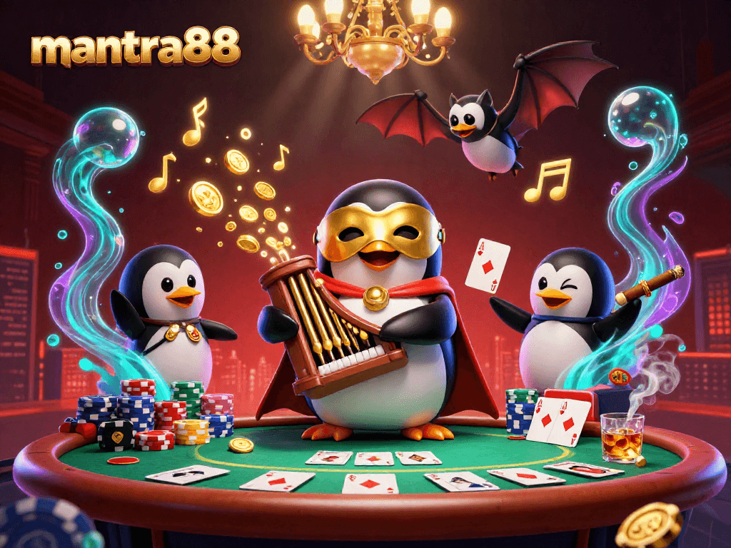 Experience the excitement of mantra88 with a vibrant 3D casino scene showcasing dynamic characters and gaming elements.