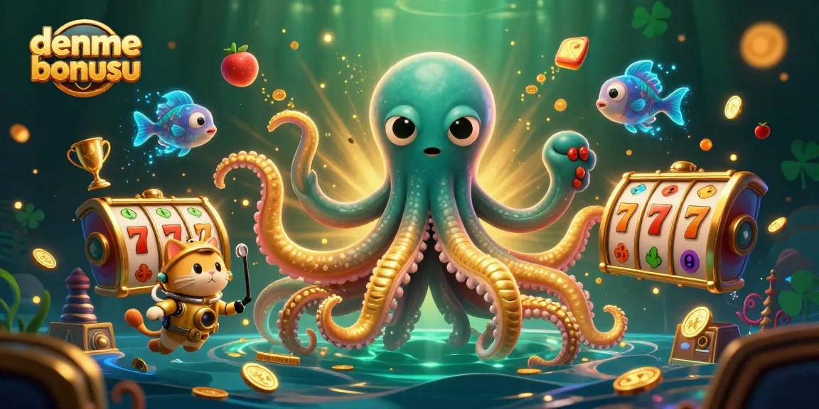 Experience deneme bonusu excitement with vibrant 3D casino illustration featuring a golden kraken and diving cat.