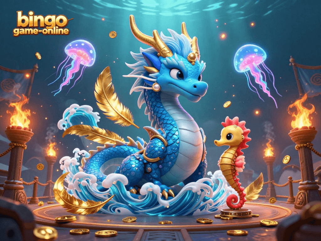 Engage in Jackpot Bingo excitement at bingo-game-online with neon jellyfish and dragon elements.