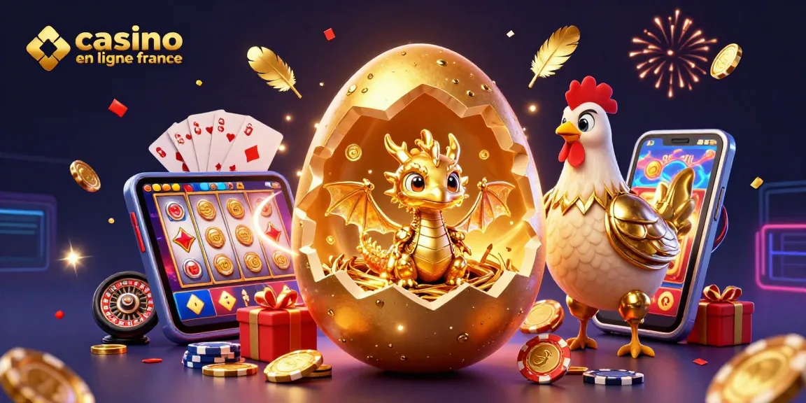 Profitez du casino en ligne en France avec ce dragon en or et des jetons de poker.