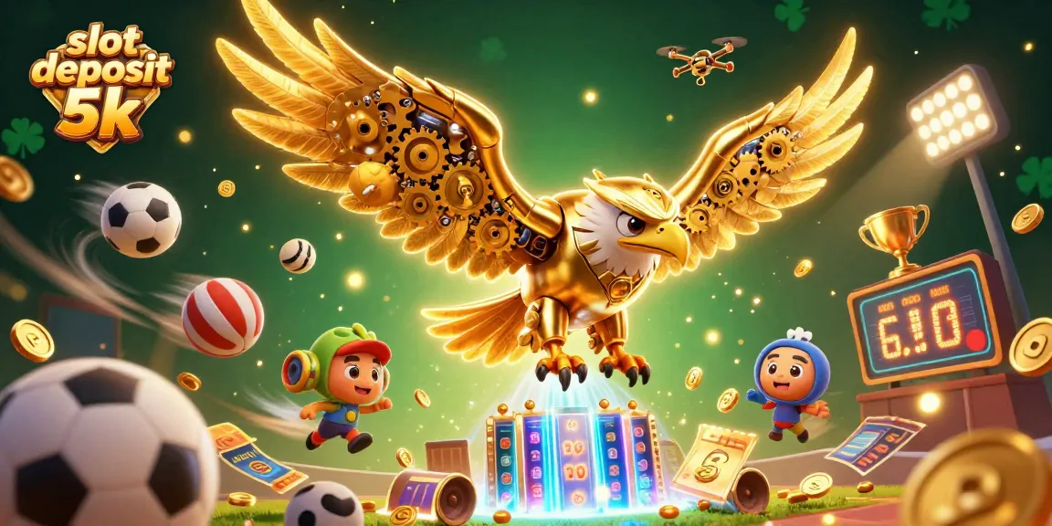 Experience exciting gameplay at slot deposit 5k with dynamic illustrations of slot reels and golden eagle