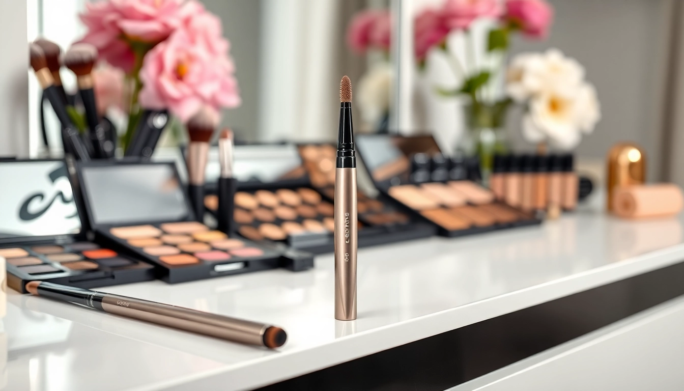 Elevate your look with the skone cosmetics brow wand, showcasing its precision and shine in an elegant setting.