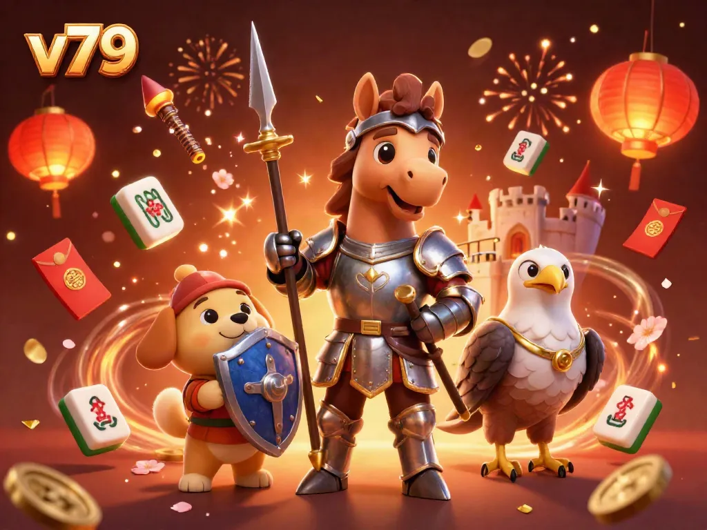 Experience thrilling excitement at v79 with immersive casino games, floating chips, and festive decorations.