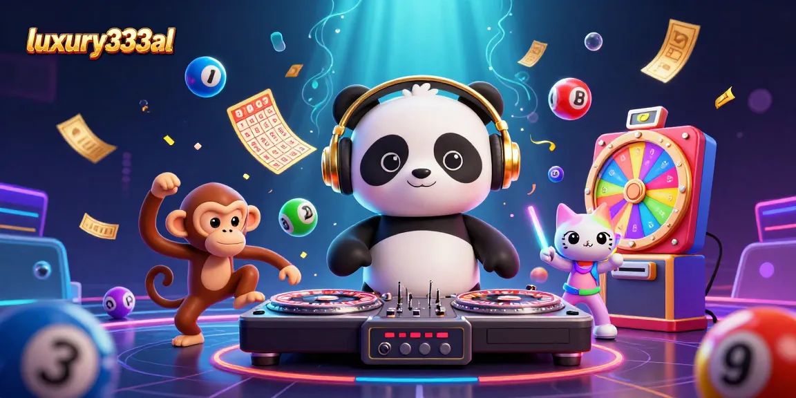 Engage with luxury333al as the DJ panda spins roulette wheels surrounded by vibrant casino elements.