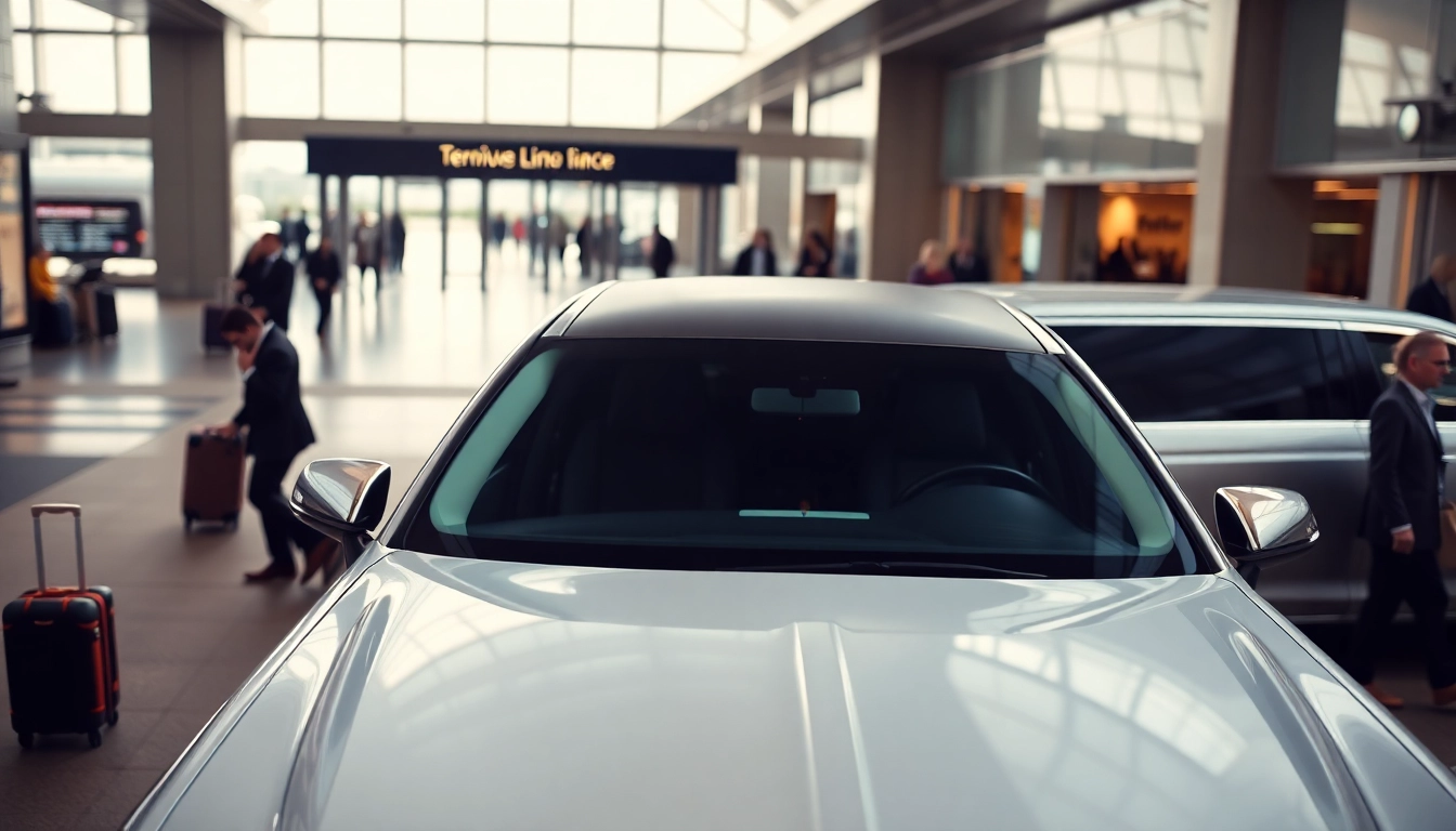 Airport limo Vancouver waiting at an upscale terminal, showcasing luxury and comfort for travelers.