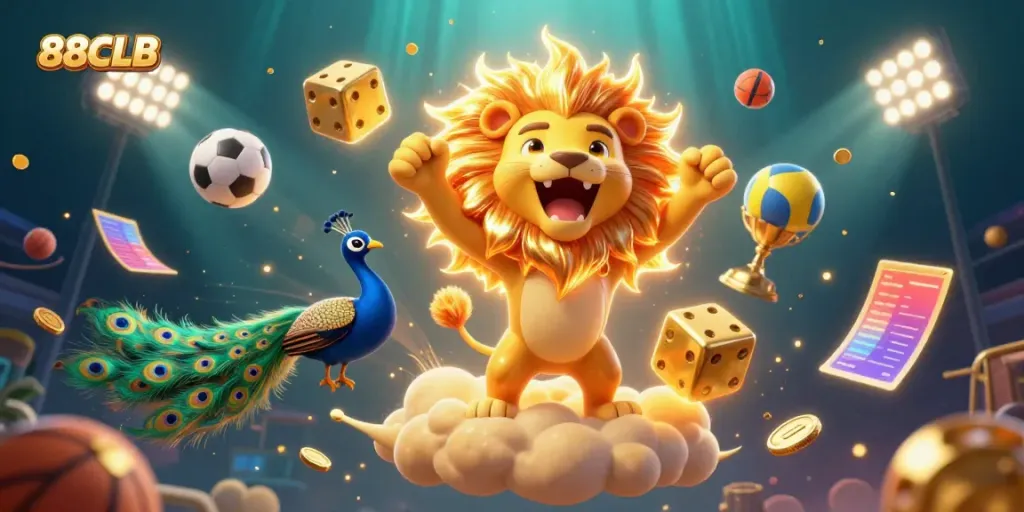 Engage in thrilling gameplay at 88CLB, featuring dynamic characters among vibrant casino elements.