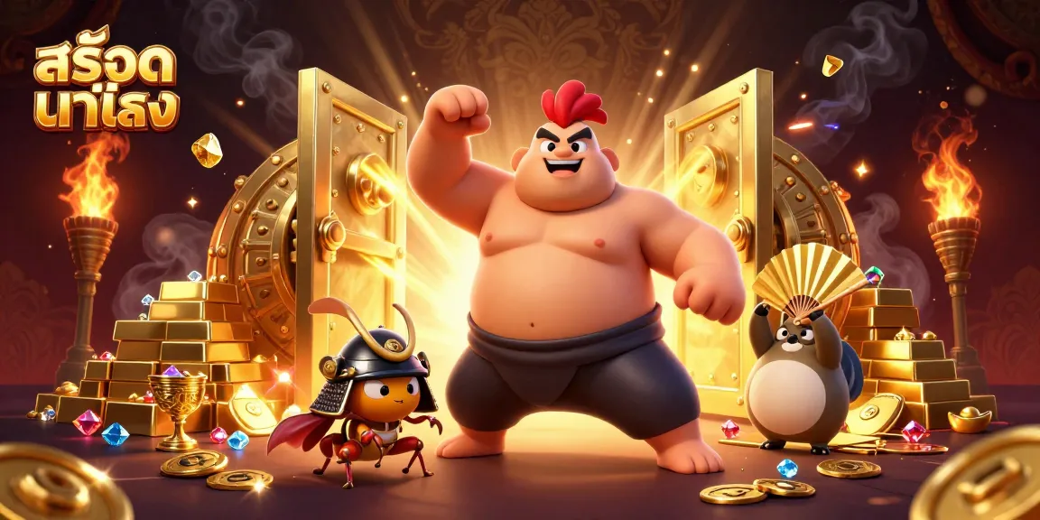 Engage in สล็อตแท้ตรง action with this vibrant 3D illustration showcasing powerful characters and rich casino elements.