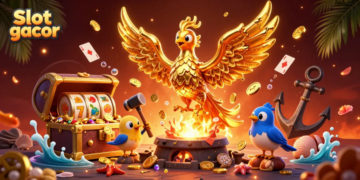 Catch the excitement with Slot gacor, showcasing a golden phoenix and dynamic casino elements.