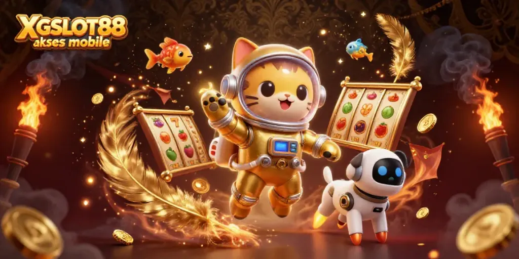Permainan seru XGSLOT88 akses mobile dengan karakter luar angkasa yang mengesankan dalam ilustrasi 3D.