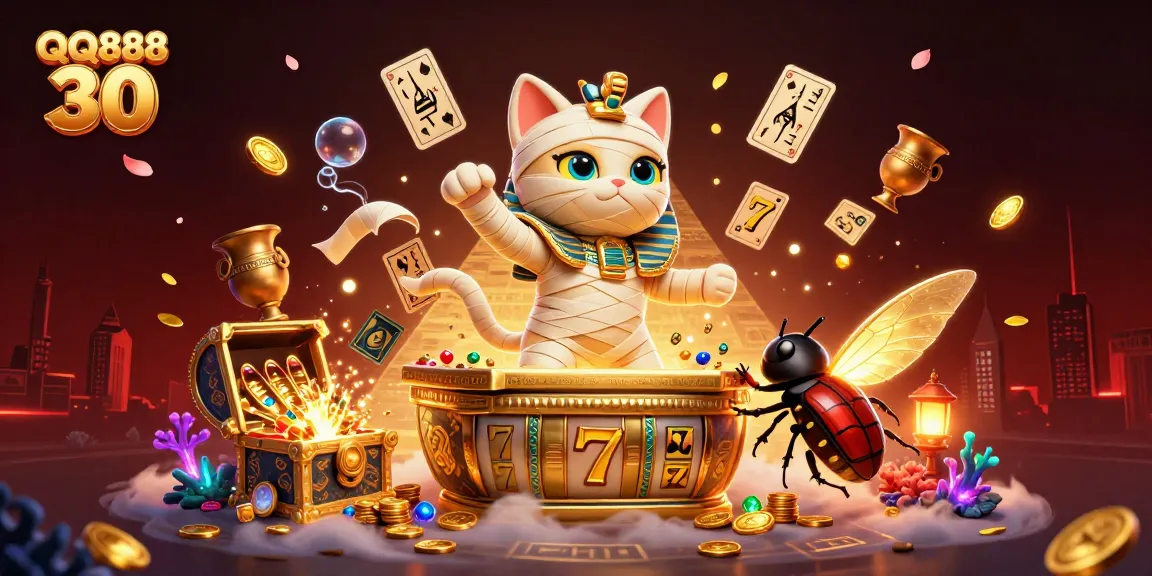 Play games and win big with QQ888 30 in an exciting pyramid casino scene!