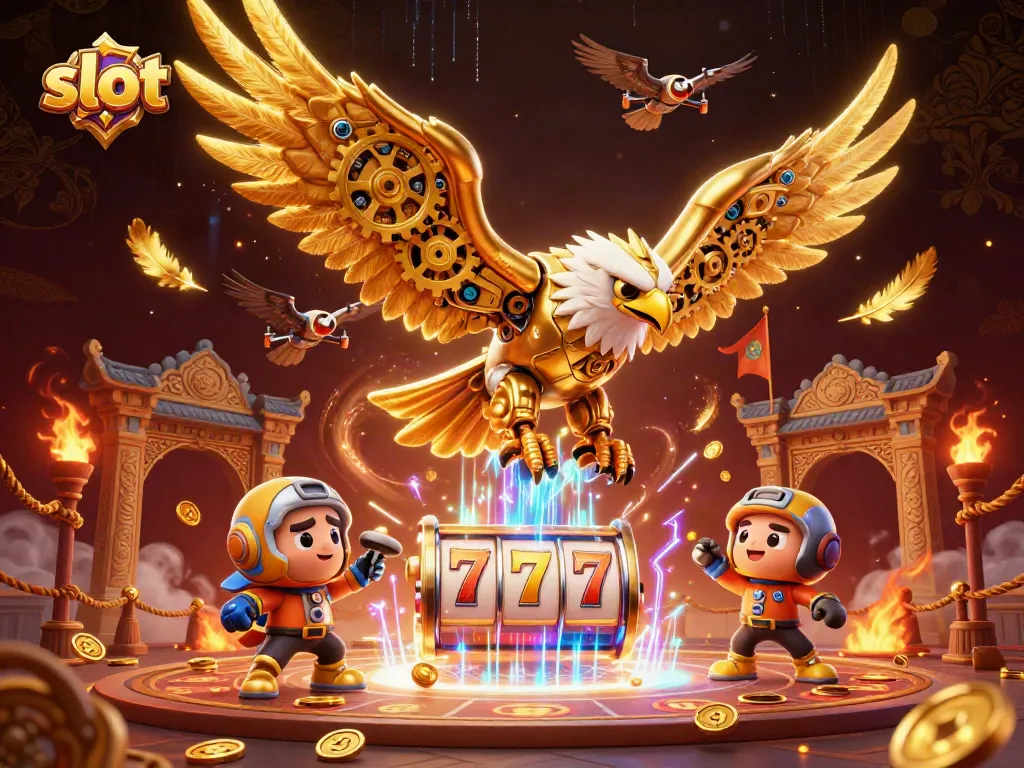 Experience exhilarating slot adventures with colorful reels and golden eagles in action.