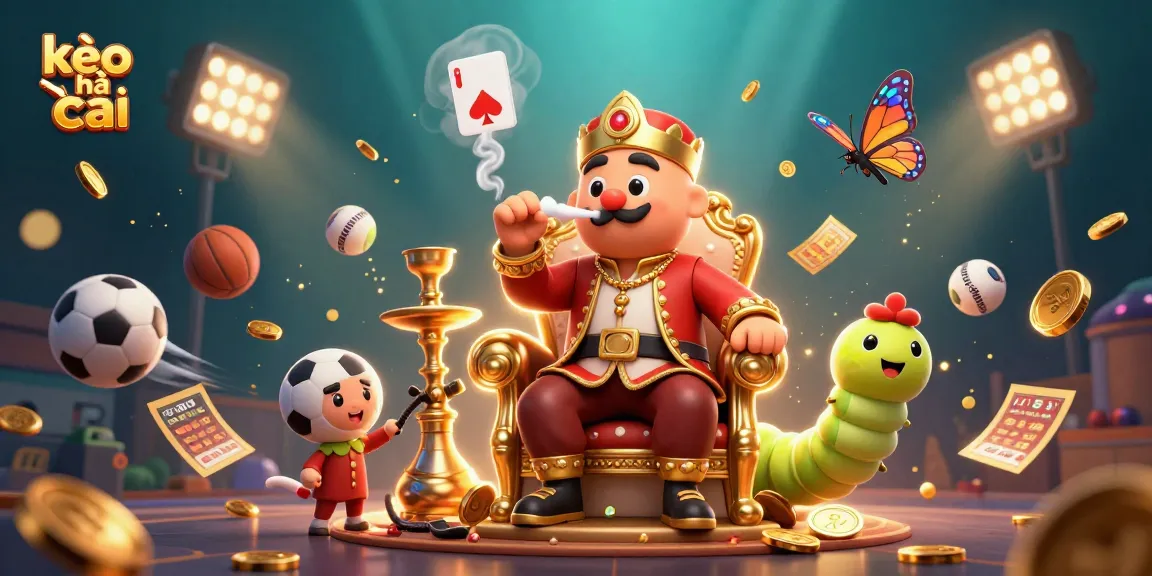 Engage with kèo nhà cái in this vibrant scene showcasing dynamic sports betting elements and a mystical caterpillar character.