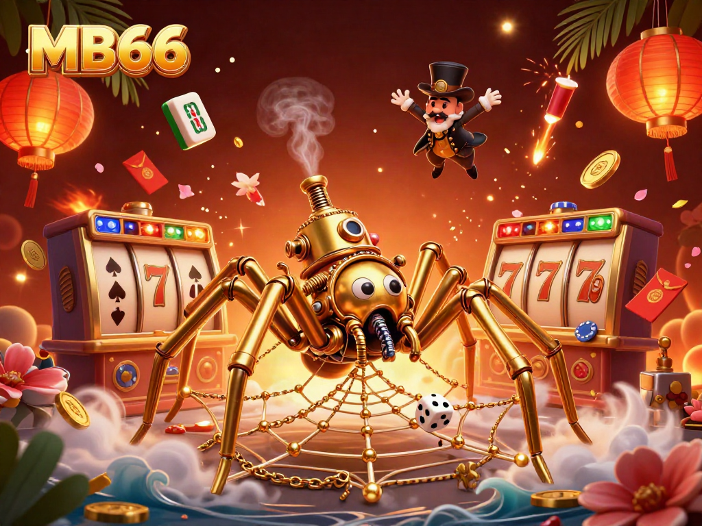Experience MB66's vibrant casino atmosphere with a captivating steampunk scene filled with gaming elements.