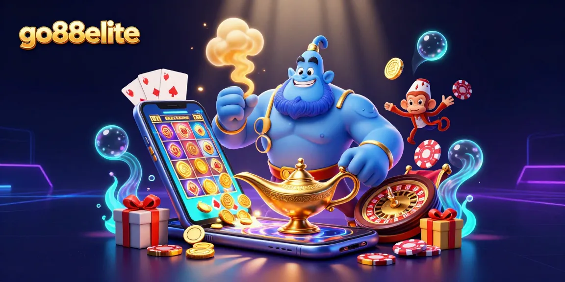 Experience the excitement of go88elite's online gaming with our vibrant, colorful casino illustration.