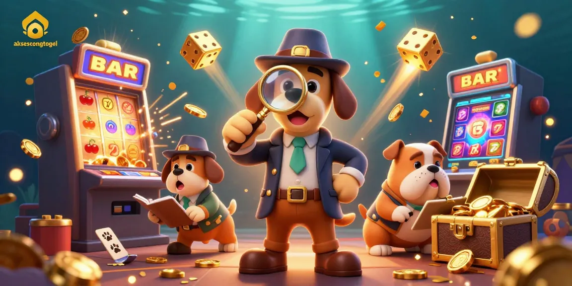 A detective examines clues in a vibrant casino scene showcasing aksescongtogel with exciting gambling elements.