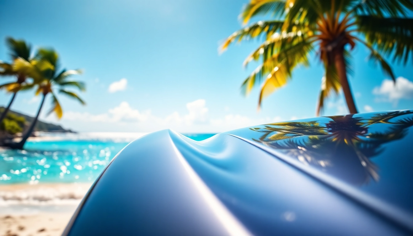 Rent a car saint barth with a luxury vehicle parked on a stunning tropical beach.