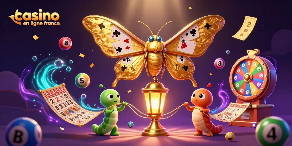 Illustration dynamique représentant le casino en ligne France avec des éléments de jeux et de loterie.