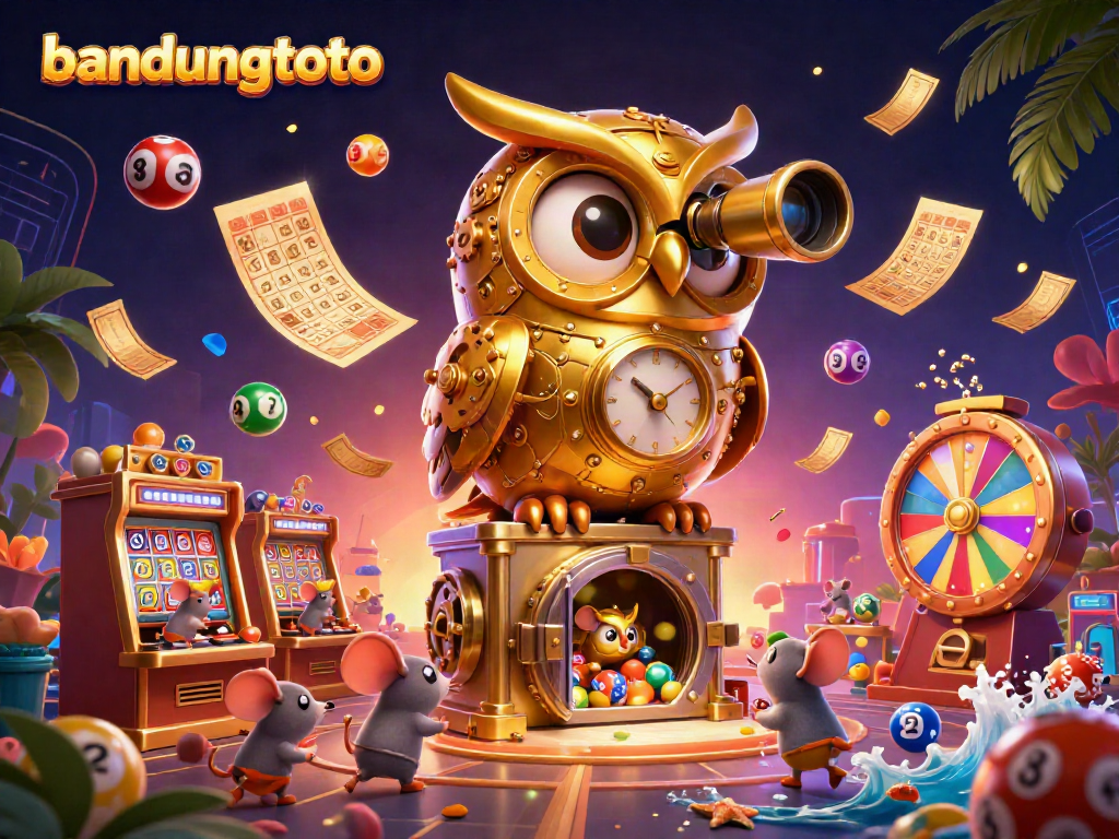 Experience vibrant gaming with bandungtoto's 3D magical casino world featuring an owl and mice enjoying the action.