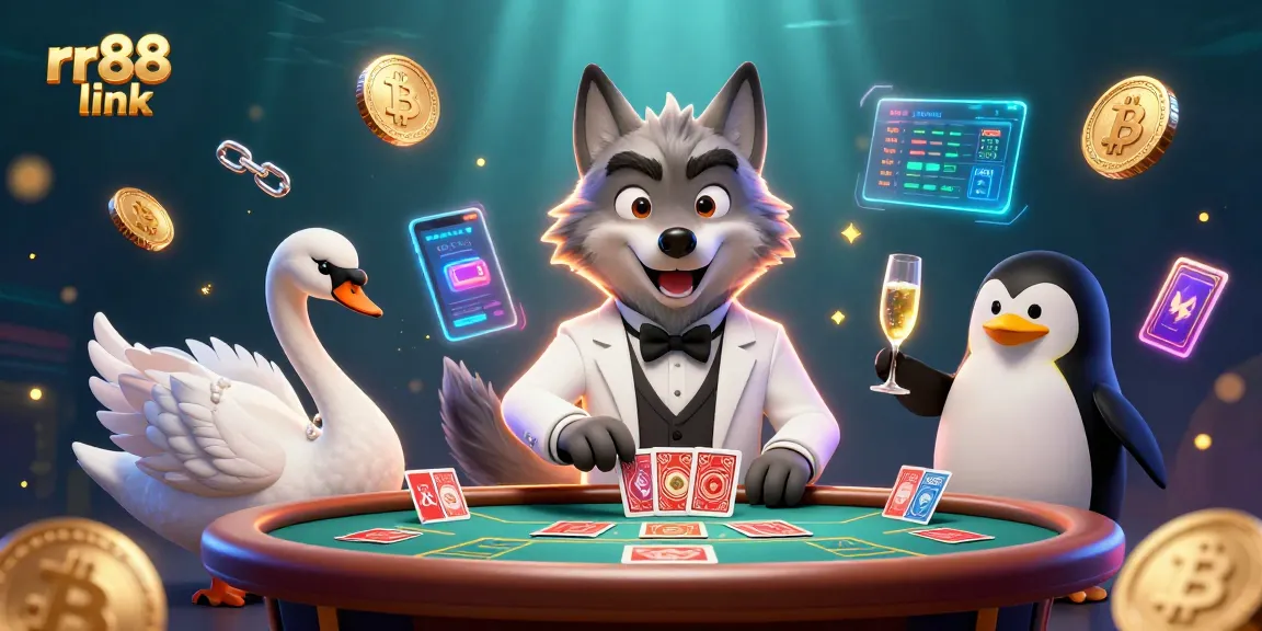 Experience the thrill of gambling with the rr88 link at a vibrant casino scene illustrated with cartoon characters.