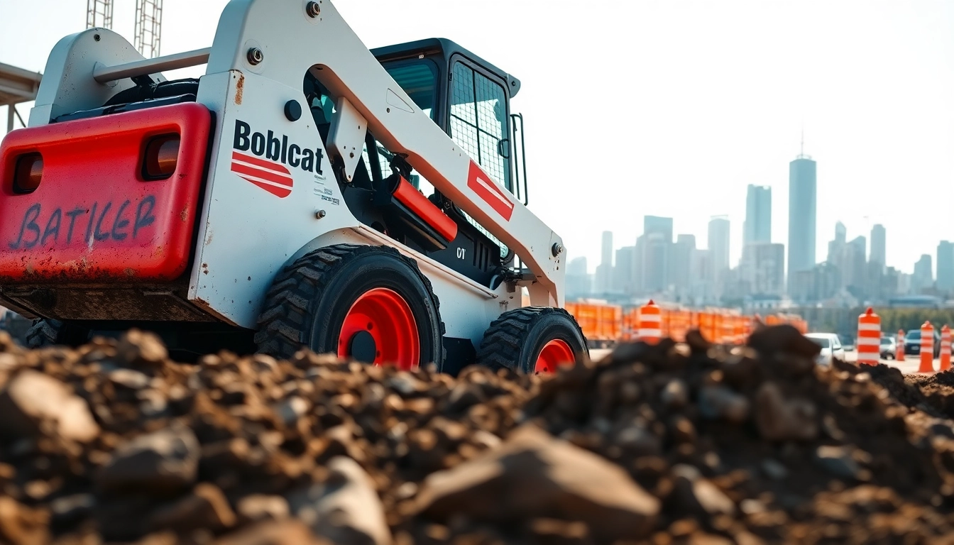 Bobcat loader efficiently digging at a construction site, showcasing its strength and precision.