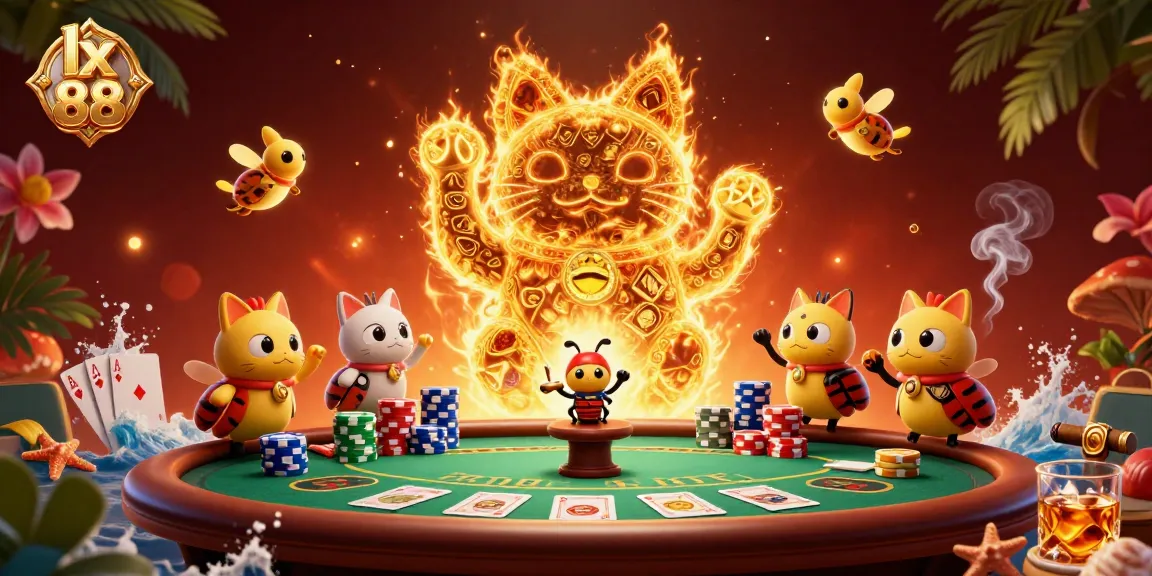 Experience luck and excitement at lx 88, with vibrant casino symbols swirling around a lucky cat!
