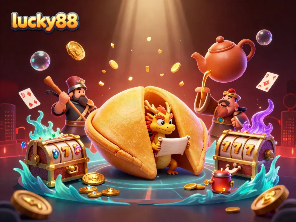 Experience epic gaming adventures with lucky88 in a vibrant 3D fantastical casino scene featuring magical characters.