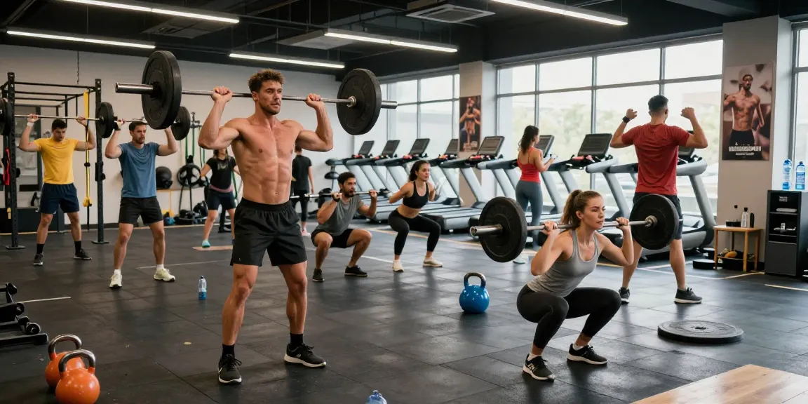 Training session showcasing Unique Pharma Steroids benefits, energetic gym atmosphere with diverse athletes