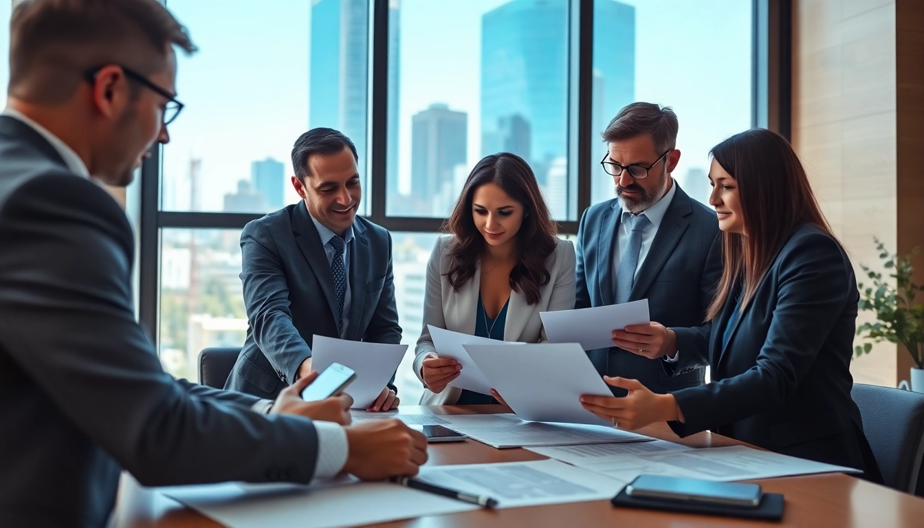 Collaborative team managing contracts efficiently in a professional office atmosphere.