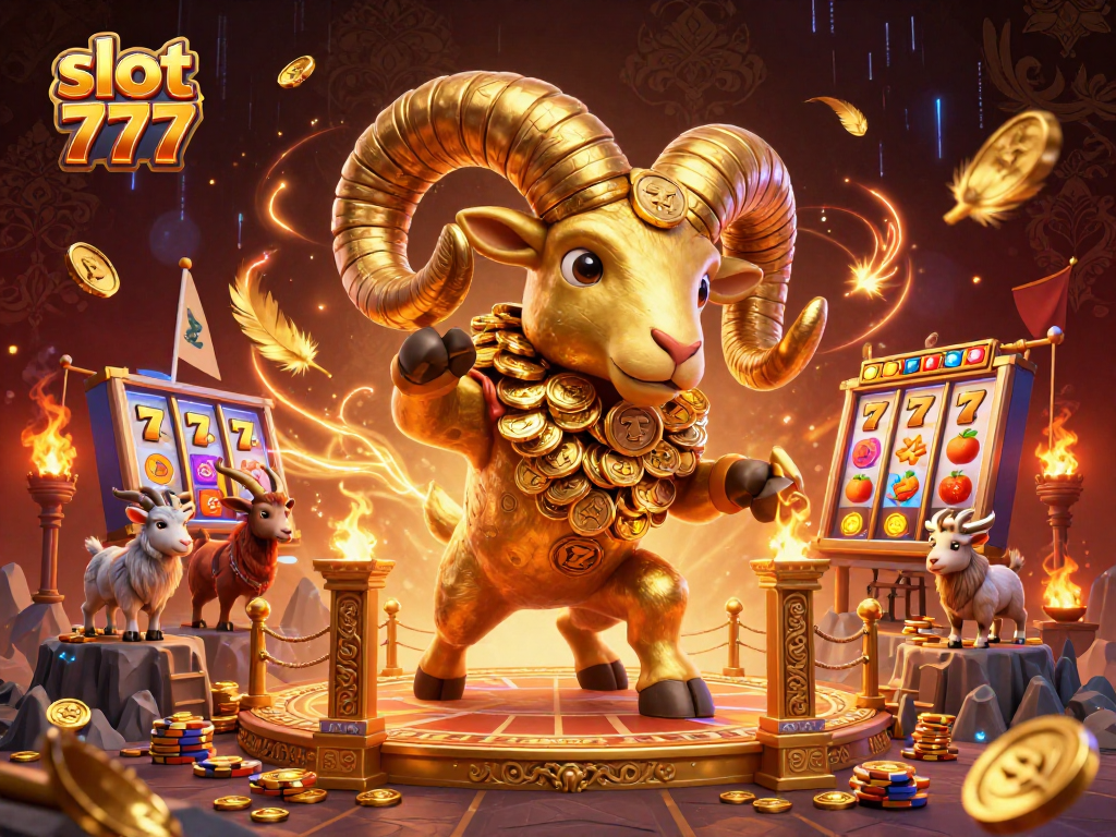 Experience excitement with slot 777 in this dynamic 3D casino illustration full of golden elements.