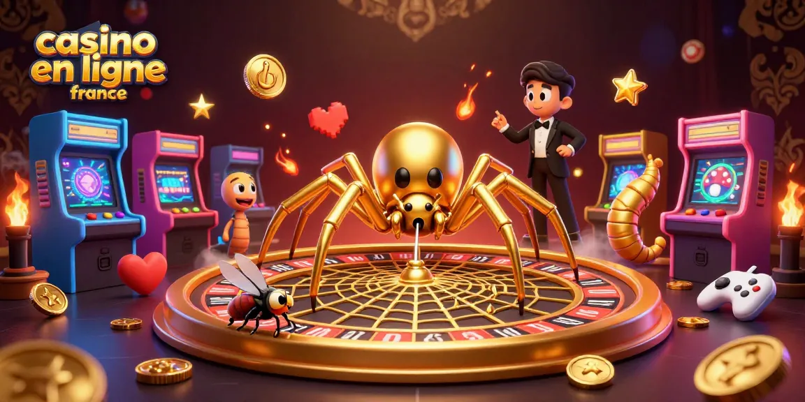 Visuel captivant d'un casino en ligne en France avec une araignée dorée et des éléments de jeu interactifs.
