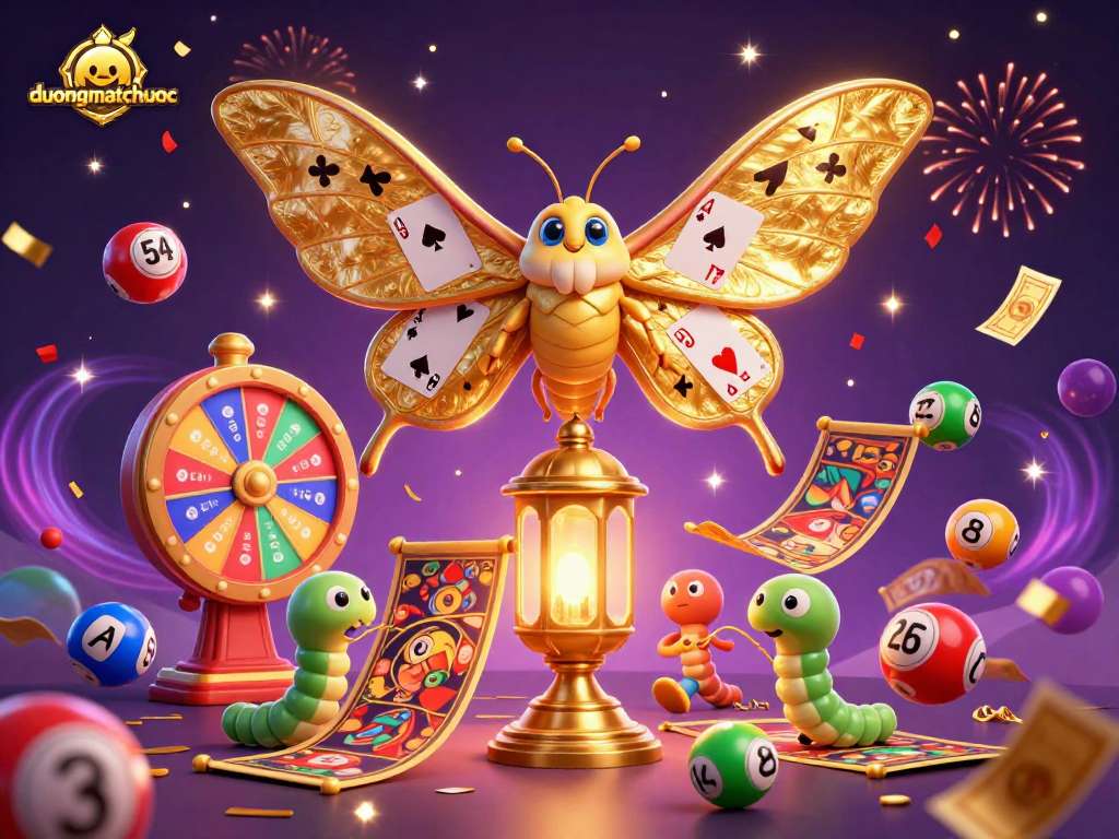 Engage in duongmatchuoc with an extravagant illustration featuring a moth and casino elements.