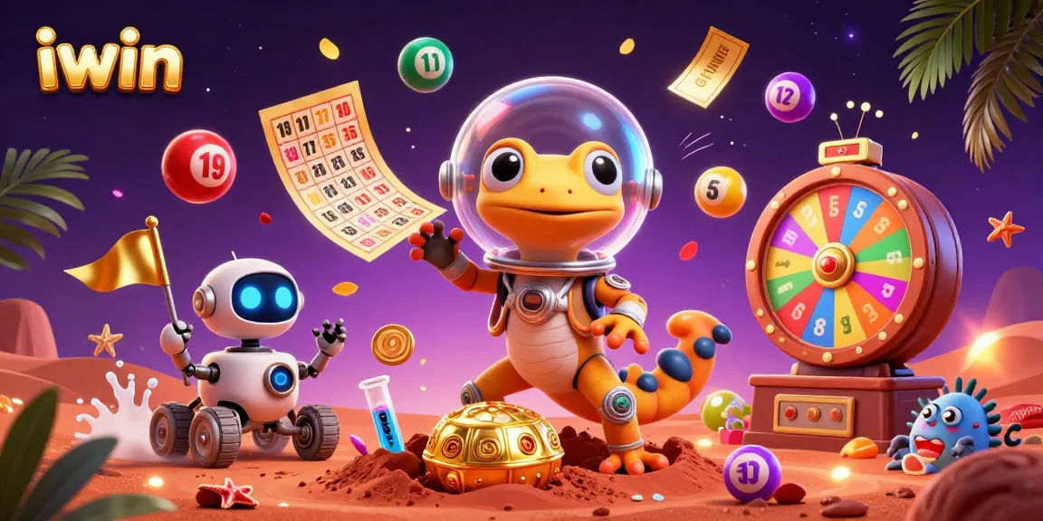 Engage in exciting iwin casino adventures with a Martian gecko exploring a golden casino.