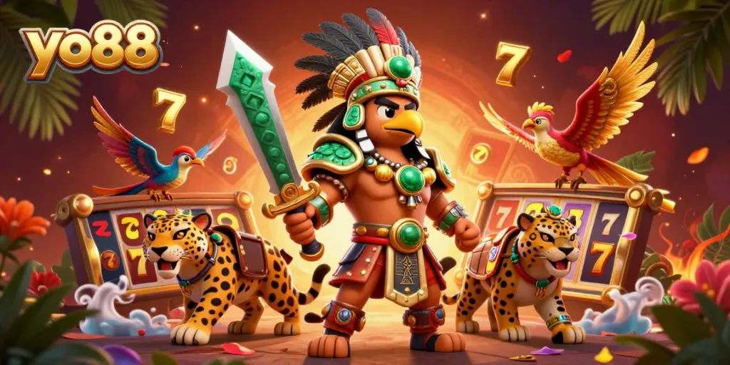 Enjoy thrilling adventures at yo88 with vibrant slot games, iconic symbol motifs, and engaging characters.