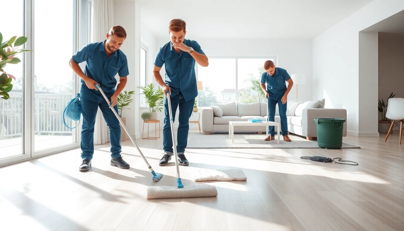 Bond cleaning Logan team efficiently completing a thorough cleaning in a lively apartment.