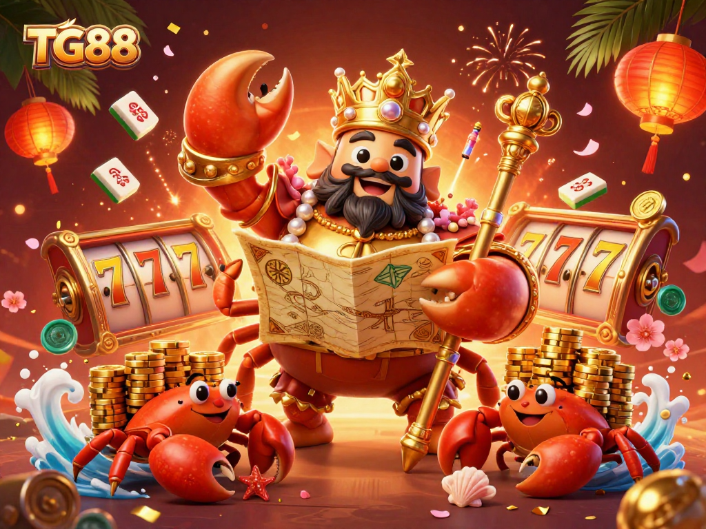 TG88 engages players with dynamic 3D gaming excitement surrounded by golden treasures and festive elements.