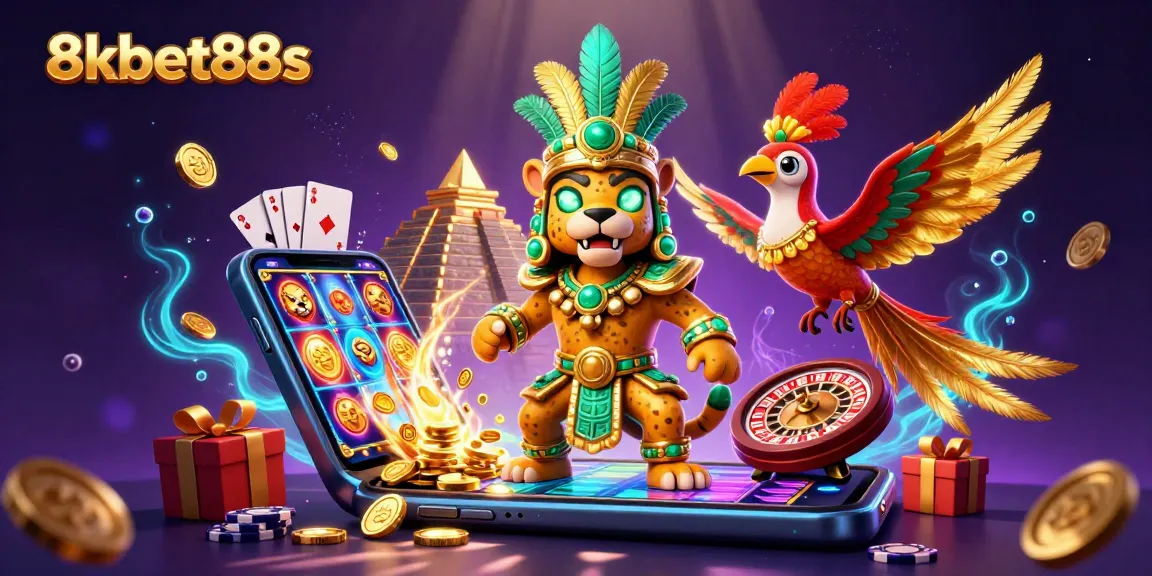 Engage with the thrilling adventures of 8kbet88s in this vibrant casino illustration.