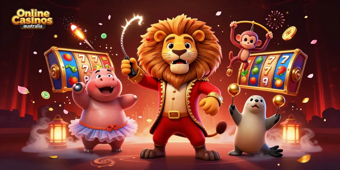 Experience the excitement of online casinos Australia with a dynamic 3D casino-themed illustration featuring slot machines and playful characters.
