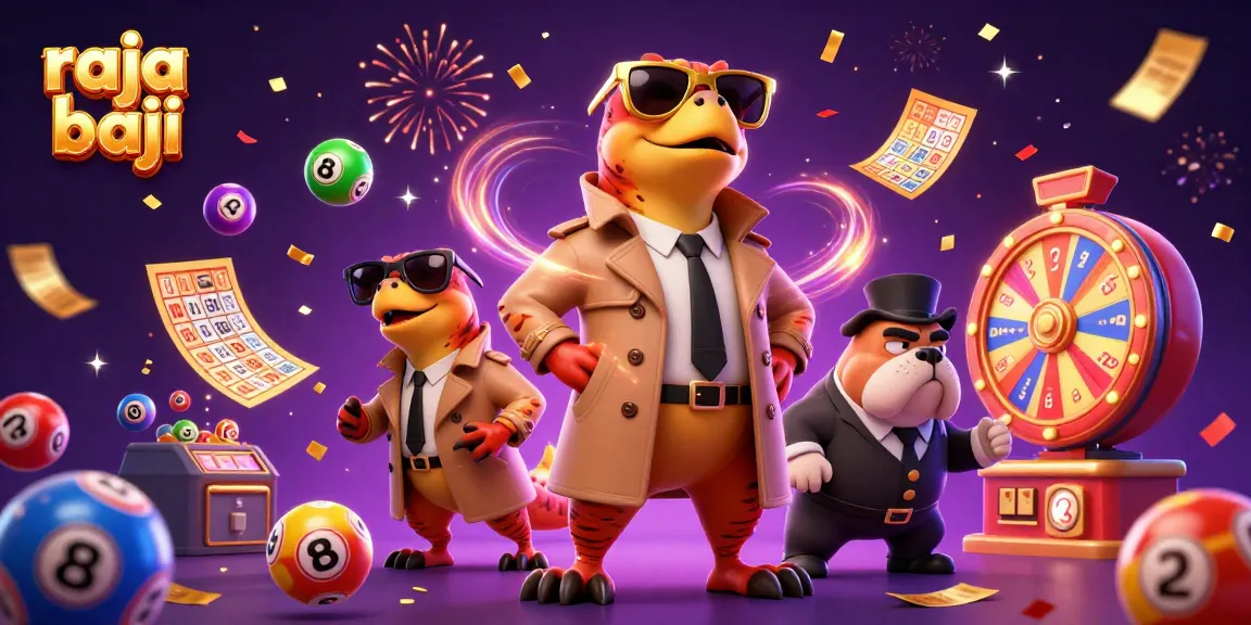 Raja Baji welcomes players to a vibrant VIP casino lounge in a fun illustrated scene.