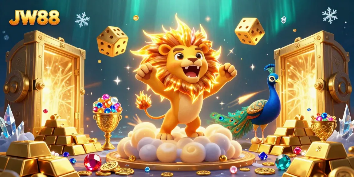 Engage in thrilling gameplay with JW88, featuring a vibrant casino scene filled with treasures and excitement.