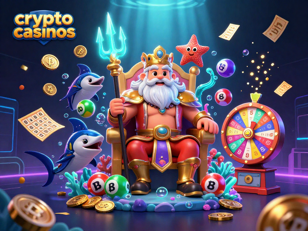 Jeu captivant dans des crypto casinos avec Neptune, des pièces et des éléments dynamiques.